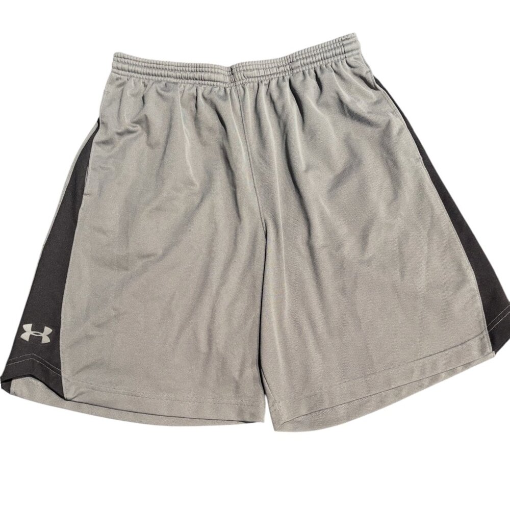 Under Armour men's grey black stripe basketball athletic shorts sz L